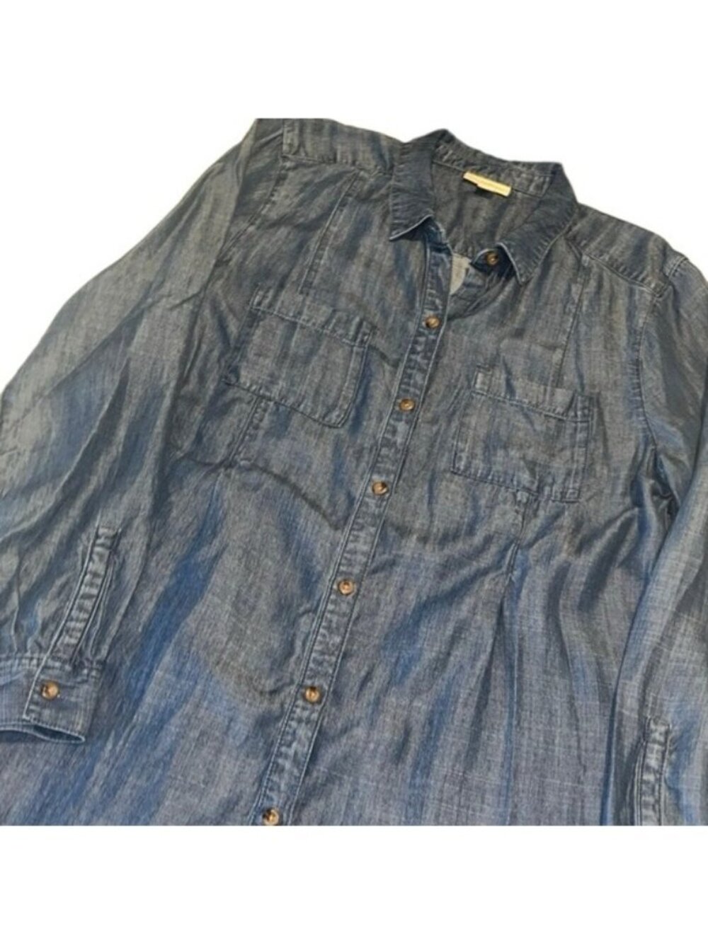J. Jill Dark Blue Denim Button Up Long Sleeves Collared Top Size Medium